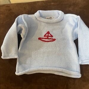 New Boutique Blue Sweater with Red Sailboat Design